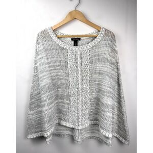 White‎ House Black Market Knit Poncho Sweater Cream Gray Metallic Womens Large